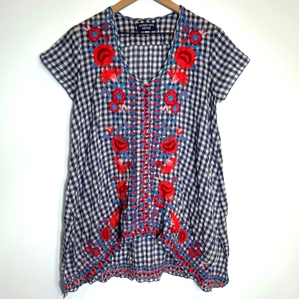 Johnny Was Workshop SMALL Embroidered Short Sleeve Top